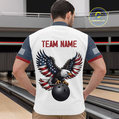 Custom Eagle American Flag Bowling Jersey for Men Bowling Polo & 1/4 Zip Bowling Team Shirt HNT592