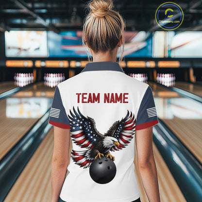 Custom Eagle American Flag Bowling Jersey for Women Bowling Polo & 1/4 Zip Bowling Team Shirt HNT592