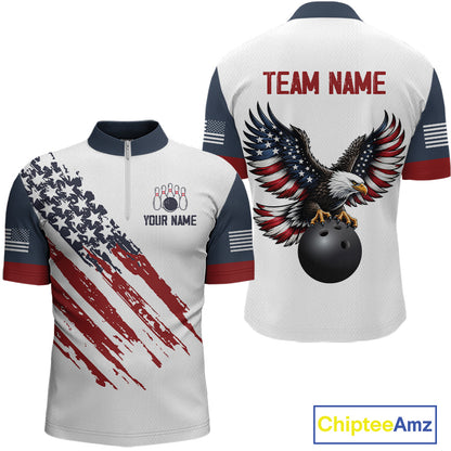 Custom Eagle American Flag Bowling Jersey for Men Bowling Polo & 1/4 Zip Bowling Team Shirt HNT592