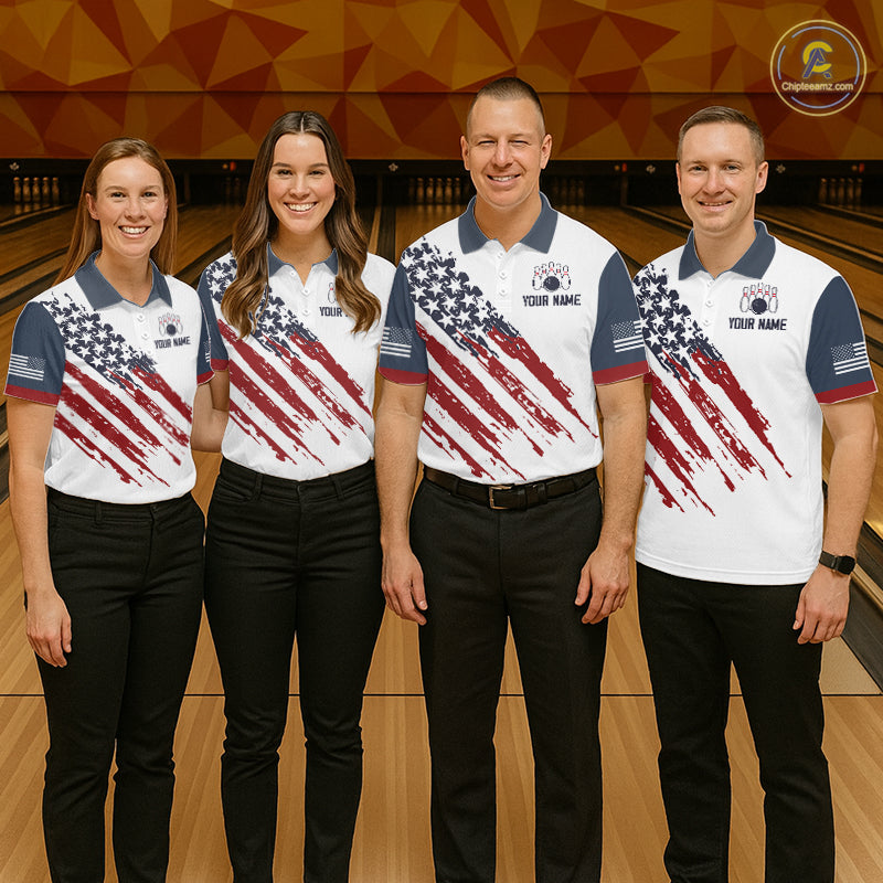 Custom Eagle American Flag Bowling Jersey for Men Bowling Polo & 1/4 Zip Bowling Team Shirt HNT592