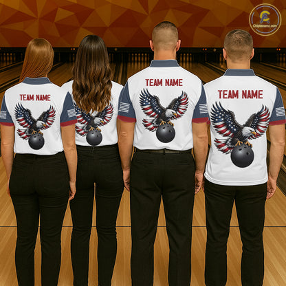 Custom Eagle American Flag Bowling Jersey for Men Bowling Polo & 1/4 Zip Bowling Team Shirt HNT592