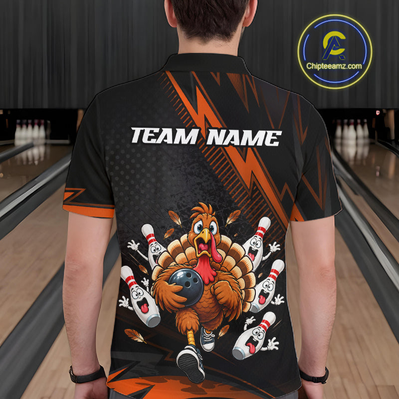 Custom Orange Funny Turkey Bowling Shirts For Men Thanksgiving Bowling Team Jerseys HNT596