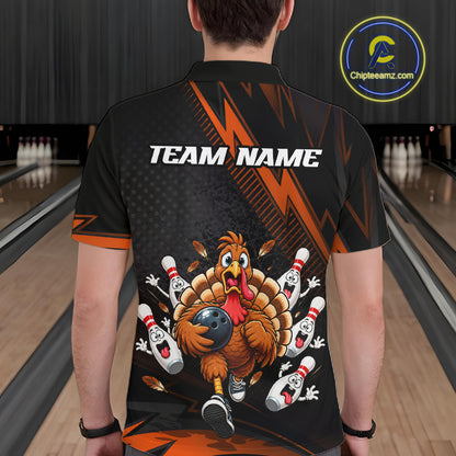 Custom Orange Funny Turkey Bowling Shirts For Men Thanksgiving Bowling Team Jerseys HNT596