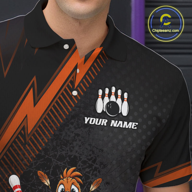 Custom Orange Funny Turkey Bowling Shirts For Men Thanksgiving Bowling Team Jerseys HNT596