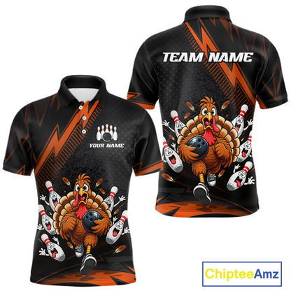 Custom Orange Funny Turkey Bowling Shirts For Men Thanksgiving Bowling Team Jerseys HNT596