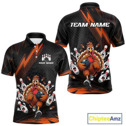 Custom Orange Funny Turkey Bowling Shirts For Men Thanksgiving Bowling Team Jerseys HNT596