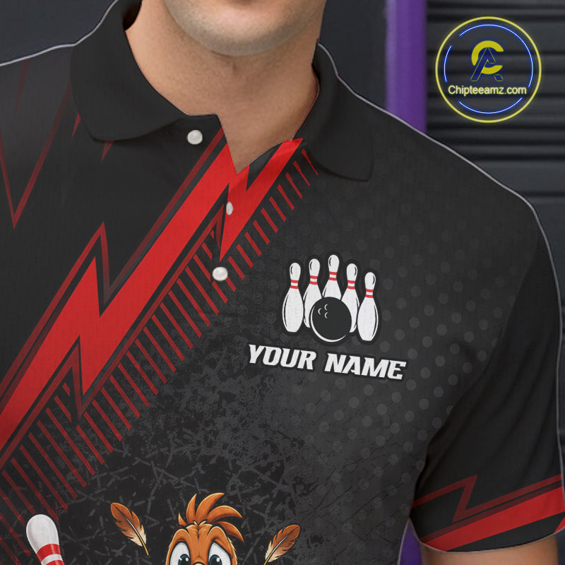 Custom Red Funny Turkey Bowling Shirts For Men Thanksgiving Bowling Team Jerseys HNT596