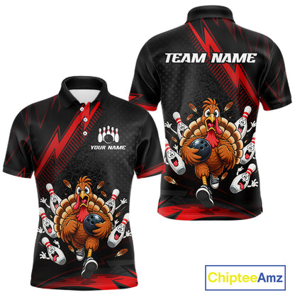 Custom Red Funny Turkey Bowling Shirts For Men Thanksgiving Bowling Team Jerseys HNT596
