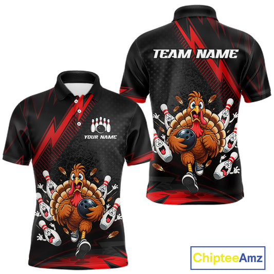 Custom Red Funny Turkey Bowling Shirts For Men Thanksgiving Bowling Team Jerseys HNT596