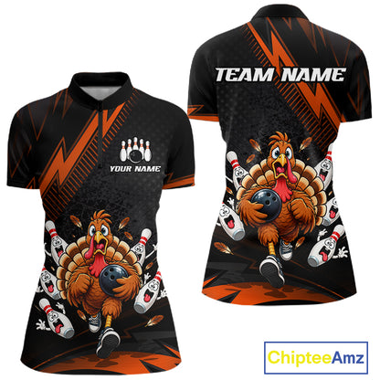 Custom Orange Funny Turkey Bowling Shirts For Women Thanksgiving Bowling Team Jerseys HNT596