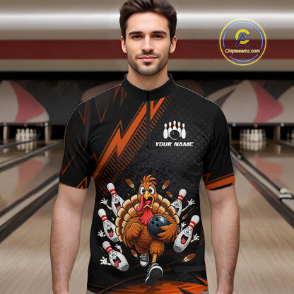 Custom Orange Funny Turkey Bowling Shirts For Men Thanksgiving Bowling Team Jerseys HNT596