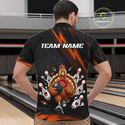 Custom Orange Funny Turkey Bowling Shirts For Men Thanksgiving Bowling Team Jerseys HNT596