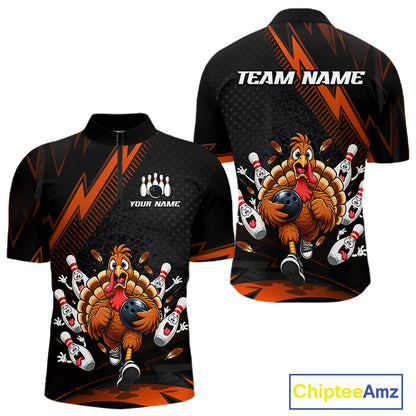 Custom Orange Funny Turkey Bowling Shirts For Men Thanksgiving Bowling Team Jerseys HNT596