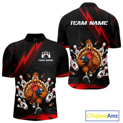 Custom Red Funny Turkey Bowling Shirts For Men Thanksgiving Bowling Team Jerseys HNT596