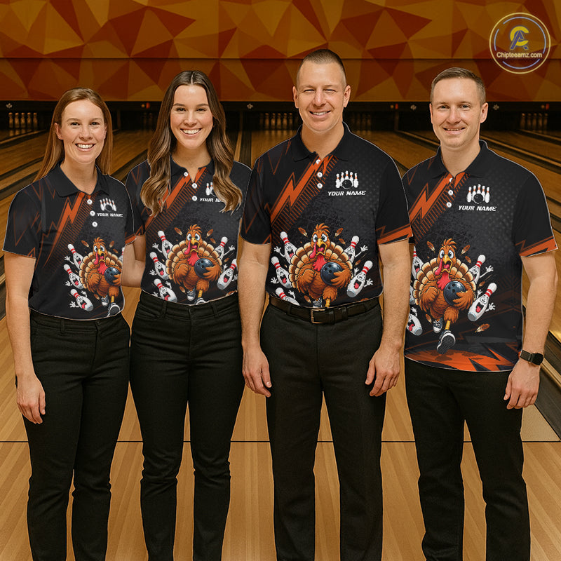 Custom Orange Funny Turkey Bowling Shirts For Men Thanksgiving Bowling Team Jerseys HNT596