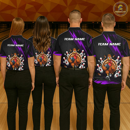 Custom Purple Funny Turkey Bowling Shirts For Women Thanksgiving Bowling Team Jerseys HNT596
