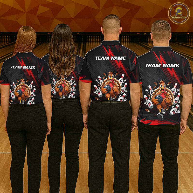 Custom Red Funny Turkey Bowling Shirts For Women Thanksgiving Bowling Team Jerseys HNT596