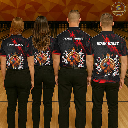 Custom Red Funny Turkey Bowling Shirts For Women Thanksgiving Bowling Team Jerseys HNT596