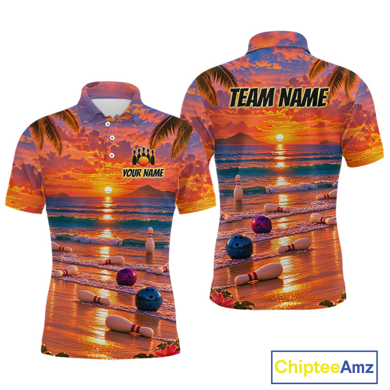 Custom Tropical Sunset Bowling Team Jersey Bowling Shirts for Men Bowling League for Bowler HNT666