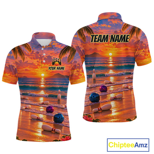 Custom Tropical Sunset Bowling Team Jersey Bowling Shirts for Men Bowling League for Bowler HNT666