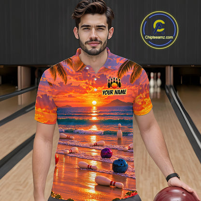 Custom Tropical Sunset Bowling Team Jersey Bowling Shirts for Men Bowling League for Bowler HNT666