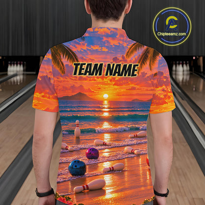 Custom Tropical Sunset Bowling Team Jersey Bowling Shirts for Men Bowling League for Bowler HNT666