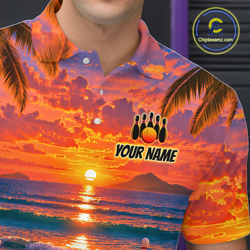 Custom Tropical Sunset Bowling Team Jersey Bowling Shirts for Men Bowling League for Bowler HNT666