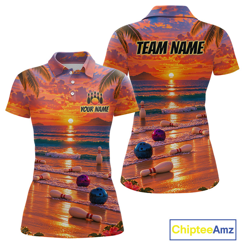 Custom Tropical Sunset Bowling Team Jersey Bowling Shirts for Women Bowling League for Bowler HNT666