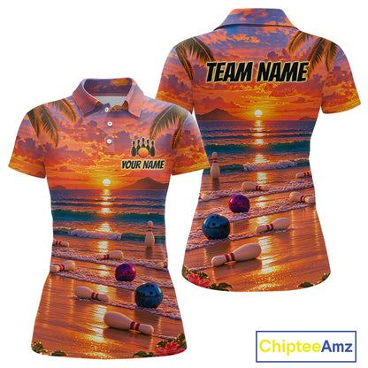 Custom Tropical Sunset Bowling Team Jersey Bowling Shirts for Women Bowling League for Bowler HNT666