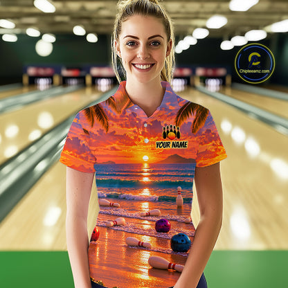 Custom Tropical Sunset Bowling Team Jersey Bowling Shirts for Women Bowling League for Bowler HNT666