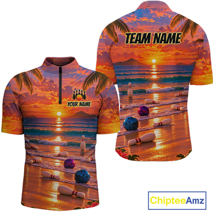 Custom Tropical Sunset Bowling Team Jersey Bowling Shirts for Men Bowling League for Bowler HNT666