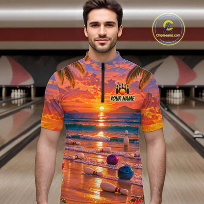 Custom Tropical Sunset Bowling Team Jersey Bowling Shirts for Men Bowling League for Bowler HNT666