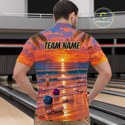 Custom Tropical Sunset Bowling Team Jersey Bowling Shirts for Men Bowling League for Bowler HNT666