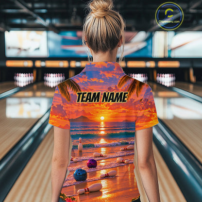 Custom Tropical Sunset Bowling Team Jersey Bowling Shirts for Women Bowling League for Bowler HNT666