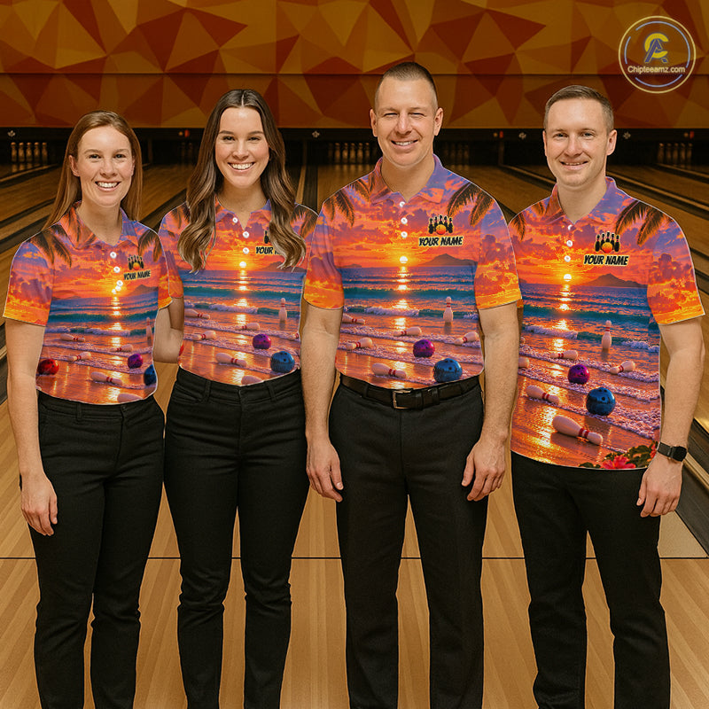 Custom Tropical Sunset Bowling Team Jersey Bowling Shirts for Men Bowling League for Bowler HNT666