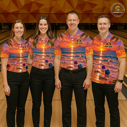 Custom Tropical Sunset Bowling Team Jersey Bowling Shirts for Women Bowling League for Bowler HNT666