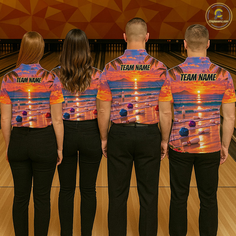 Custom Tropical Sunset Bowling Team Jersey Bowling Shirts for Women Bowling League for Bowler HNT666