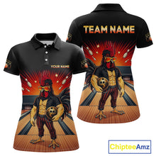 Load image into Gallery viewer, Custom funny rooster bowling jersey for women, personalized team bowling polo shirt front view and back view