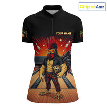 Load image into Gallery viewer, Custom funny rooster bowling jersey for women, personalized team bowling quarter zip shirt front view