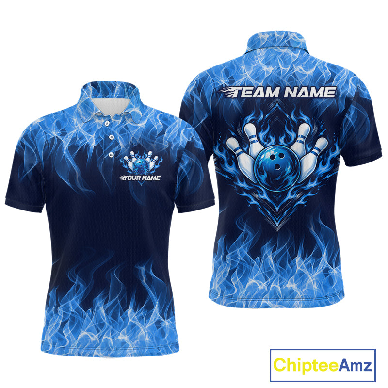 Custom Blue Flame Bowling Shirts For Men Bowling Team Jerseys Bowling League for Bowler HNT597