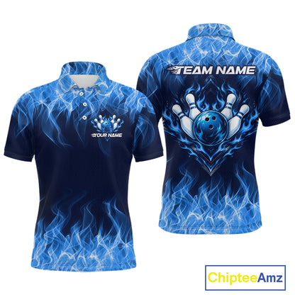 Custom Blue Flame Bowling Shirts For Men Bowling Team Jerseys Bowling League for Bowler HNT597