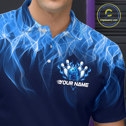 Custom Blue Flame Bowling Shirts For Men Bowling Team Jerseys Bowling League for Bowler HNT597