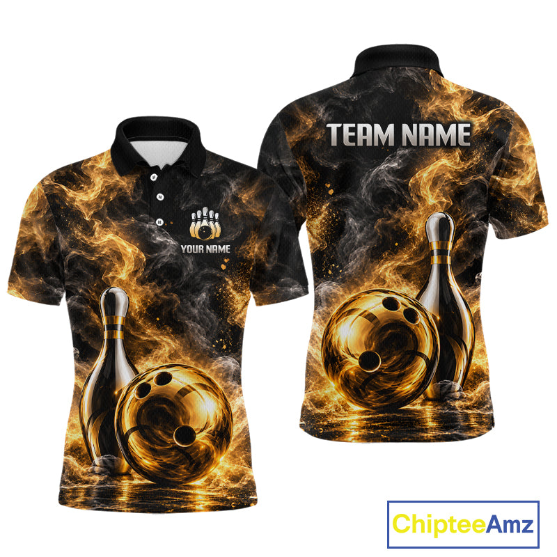 Custom Smoke Black Gold Bowling Team Jersey Bowling Shirts for Men Bowling League for Bowler HNT668