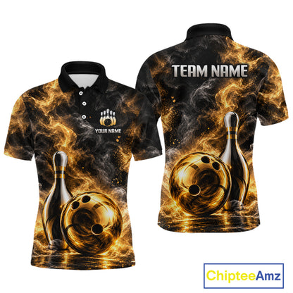 Custom Smoke Black Gold Bowling Team Jersey Bowling Shirts for Men Bowling League for Bowler HNT668
