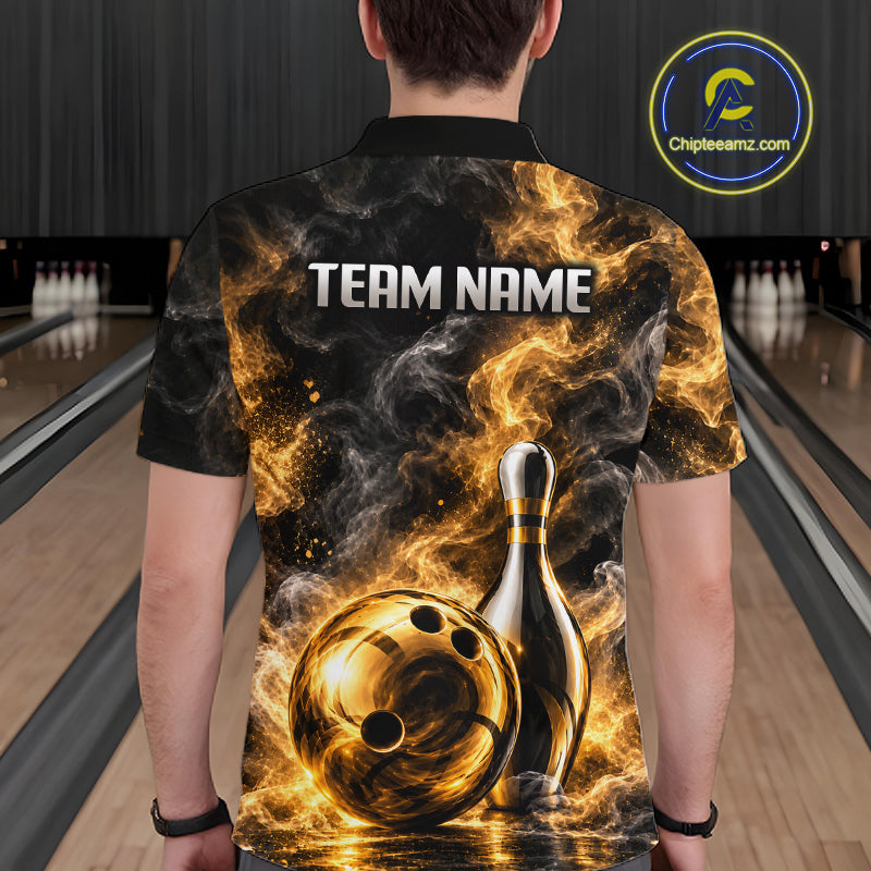 Custom Smoke Black Gold Bowling Team Jersey Bowling Shirts for Men Bowling League for Bowler HNT668