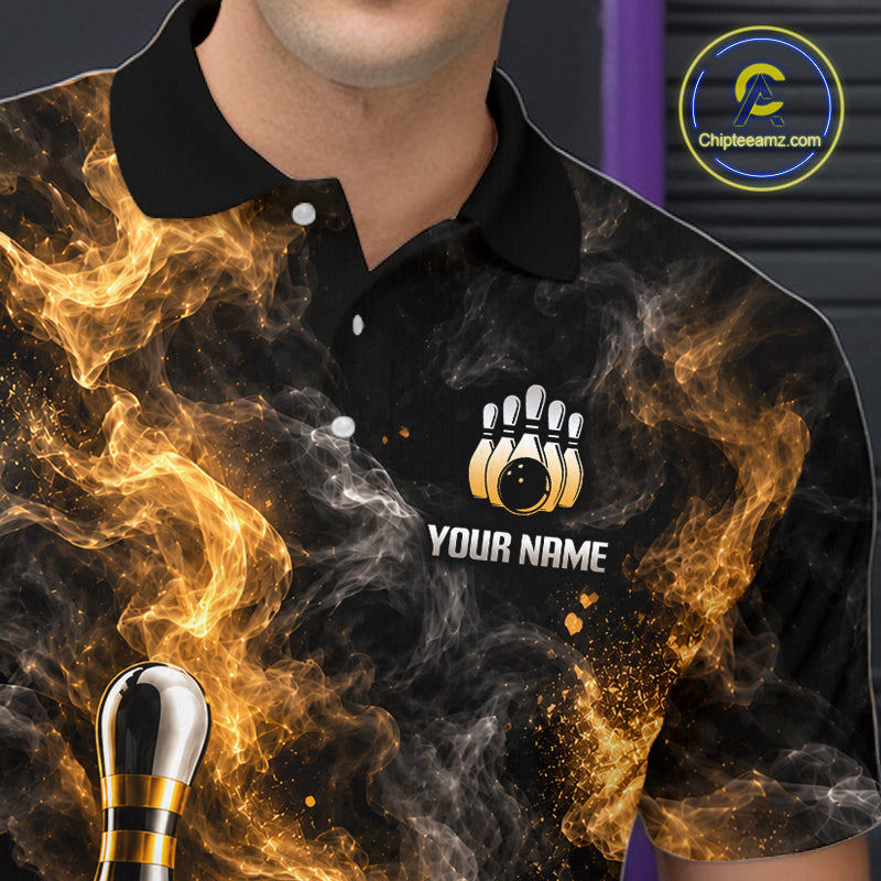 Custom Smoke Black Gold Bowling Team Jersey Bowling Shirts for Men Bowling League for Bowler HNT668