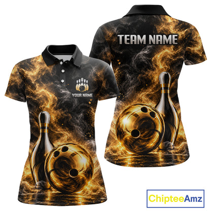 Custom Smoke Black Gold Bowling Team Jersey Bowling Shirts for Women Bowling League for Bowler HNT668
