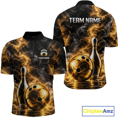 Custom Smoke Black Gold Bowling Team Jersey Bowling Shirts for Men Bowling League for Bowler HNT668