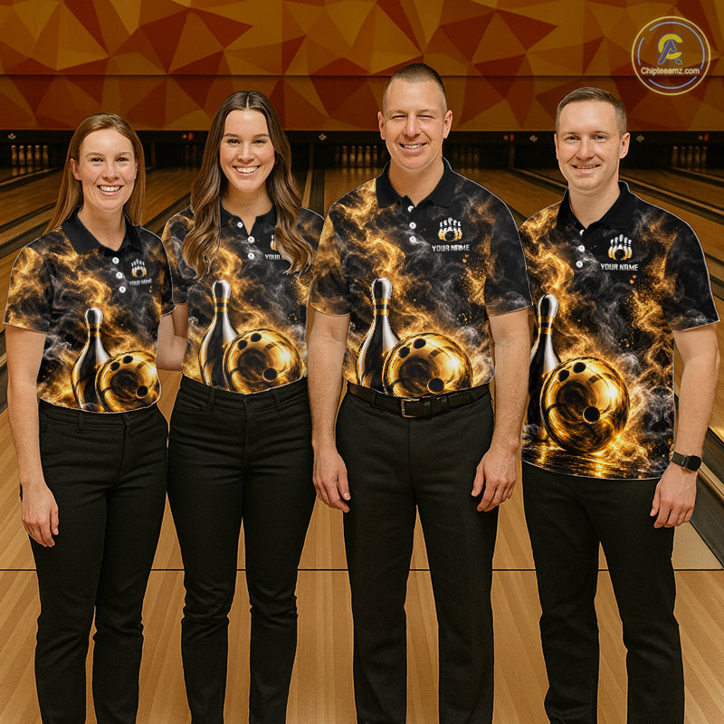 Custom Smoke Black Gold Bowling Team Jersey Bowling Shirts for Men Bowling League for Bowler HNT668
