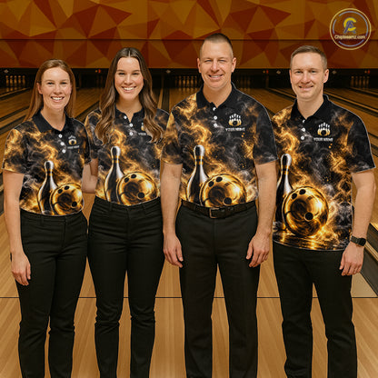Custom Smoke Black Gold Bowling Team Jersey Bowling Shirts for Women Bowling League for Bowler HNT668